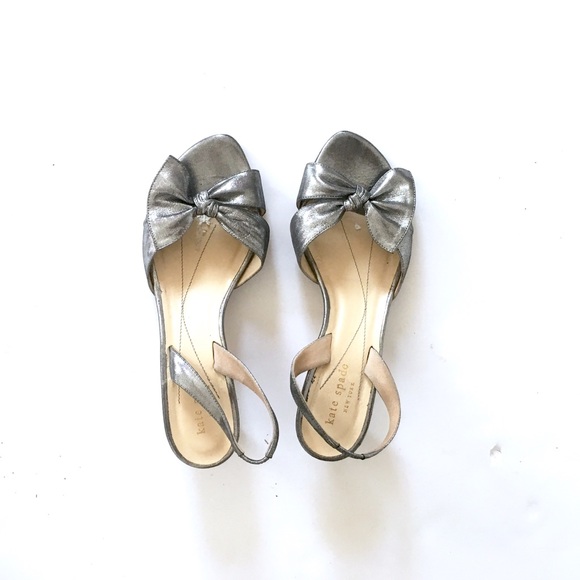 kate spade Shoes - Kate Spade Silver Bow Kitten Heels. 7.5